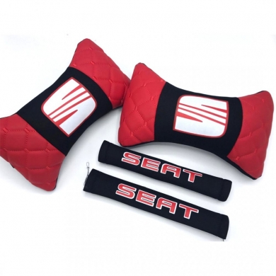Seat Logolu Boyun Yastığı ve Emniyet Kemer Kılıfı Kırmızı Siyah