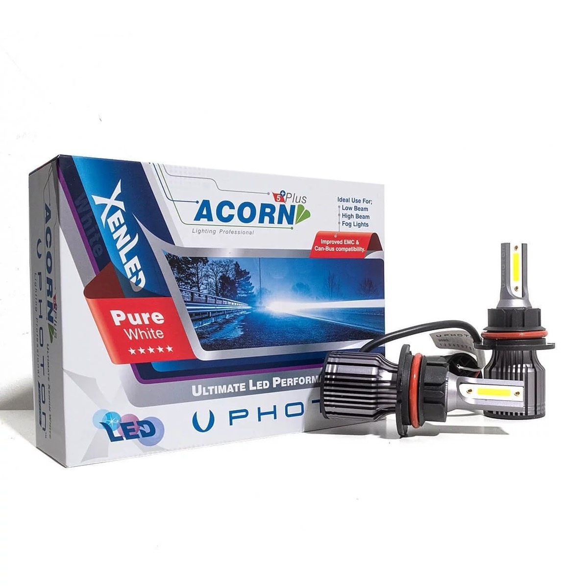 9004 HB1 Photon Acorn LED Xenon 6400 Lumen Mini 5Plus